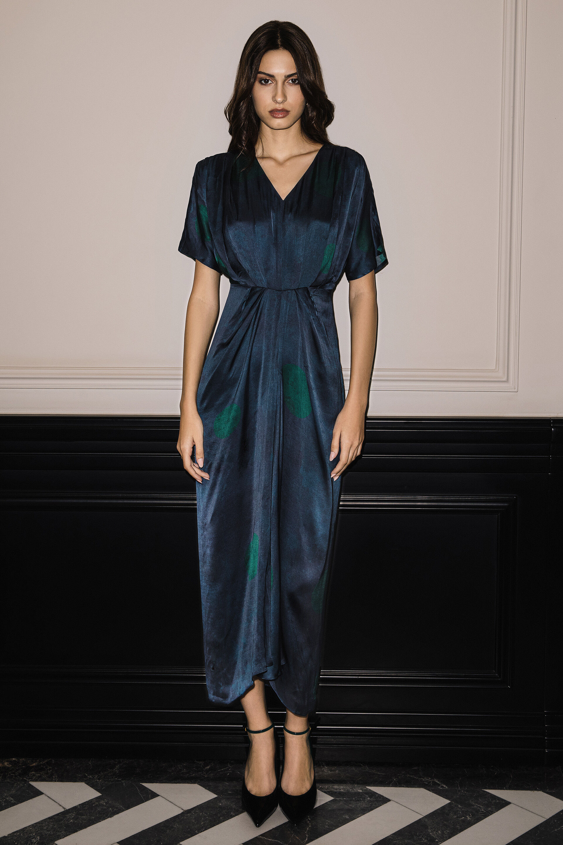 Blue Polka Print Modal Dress, Blue, image 2